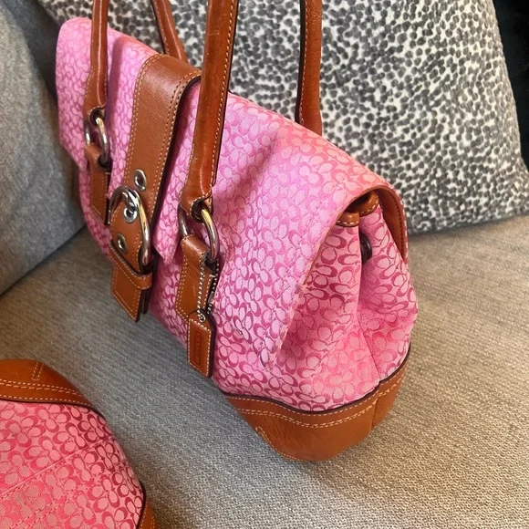 Coach Rare Pink and Brown Signature Ashley Flap Hampton Soho Shoulder Bag - Picture 4 of 8